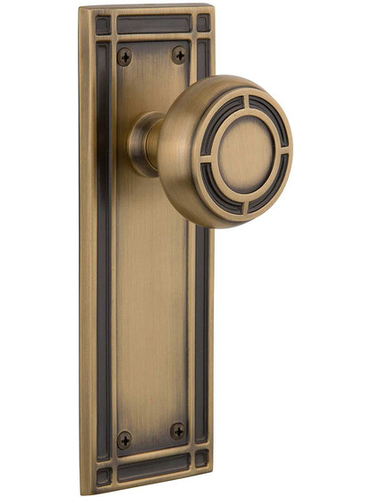 Mission Door Set with Matching Knobs in Antique Brass.